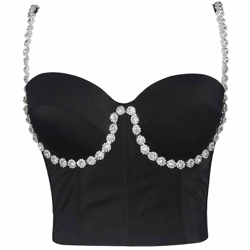 Women's Pearls Beaded Bustier Crop Top Push Up Corset Top Cropped Bra