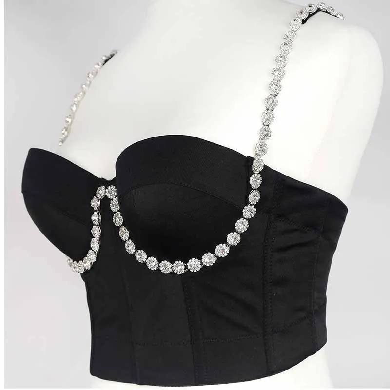 Women's Pearls Beaded Bustier Crop Top Push Up Corset Top Cropped Bra
