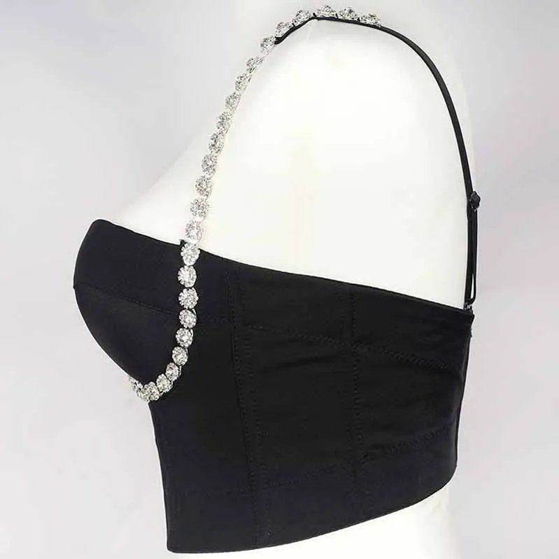 Women's Pearls Beaded Bustier Crop Top Push Up Corset Top Cropped Bra
