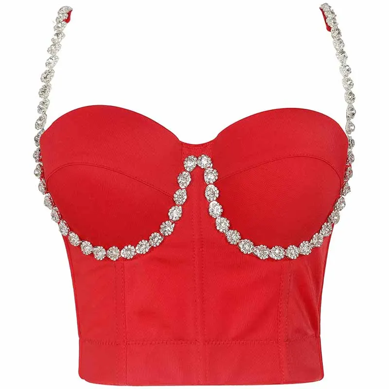 Women's Pearls Beaded Bustier Crop Top Push Up Corset Top Cropped Bra