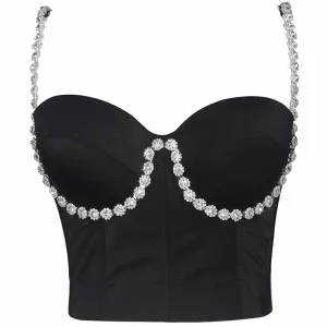 Women's Pearls Beaded Bustier Crop Top Push Up Corset Top Cropped Bra