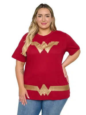 Women's Plus Size Wonder Woman Costume T-Shirt Red Gold Dress Up Tee DC Comics