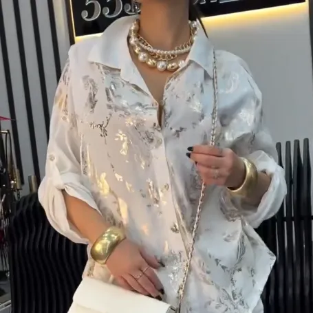 Women's Printed Long Sleeve Button-Down T-Shirt