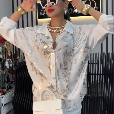 Women's Printed Long Sleeve Button-Down T-Shirt