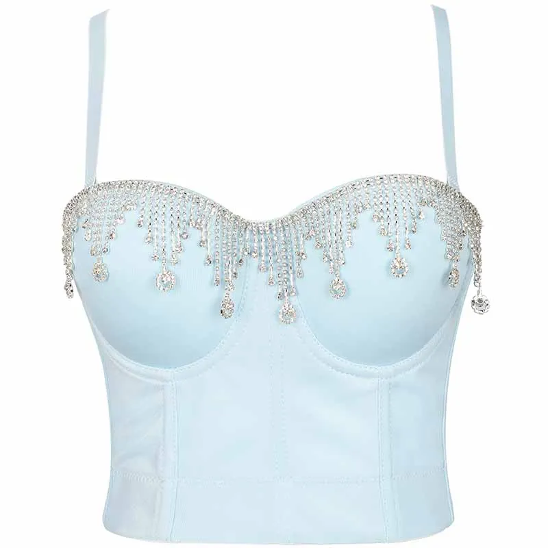 Women's Rhinestone Punk Bustier Crop Top Push Up Party Club Corset Top Bra