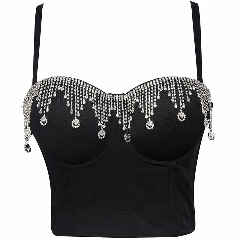 Women's Rhinestone Punk Bustier Crop Top Push Up Party Club Corset Top Bra