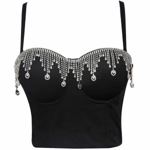 Women's Rhinestone Punk Bustier Crop Top Push Up Party Club Corset Top Bra