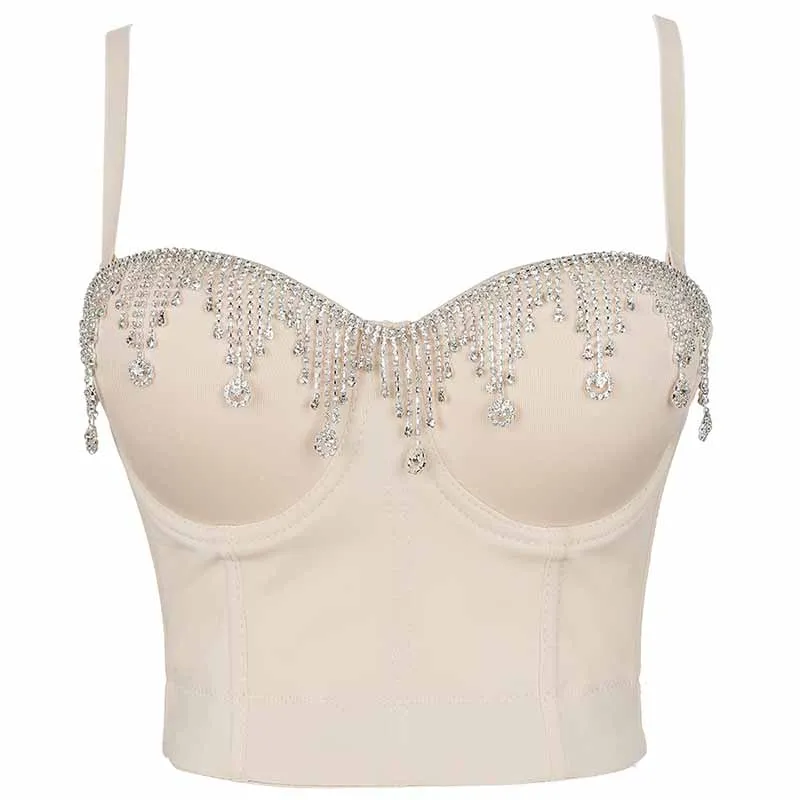 Women's Rhinestone Punk Bustier Crop Top Push Up Party Club Corset Top Bra