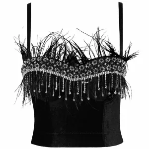 Women's sexy bustier push up crop top club party corset top bra with feather