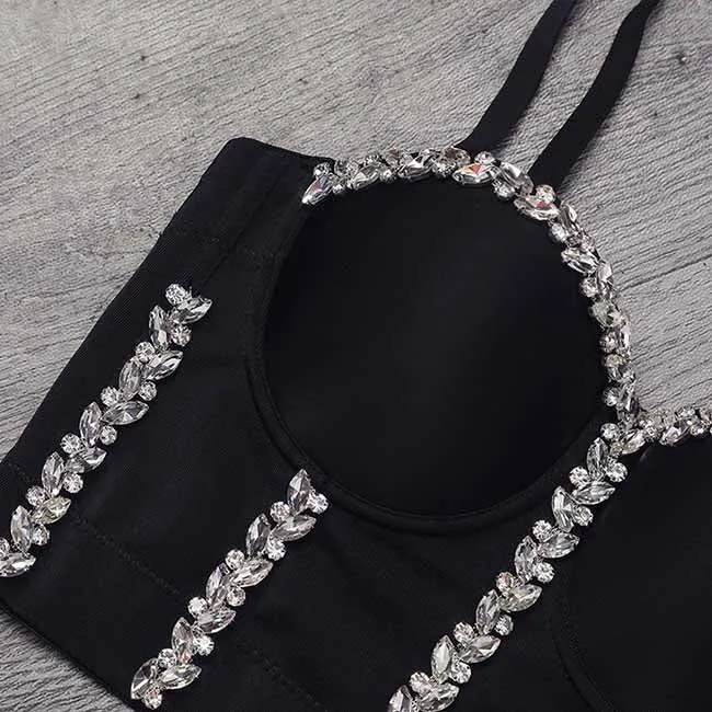 Women's Sexy Rhinestone Bustier Push Up Crop Top Corset Top Bra