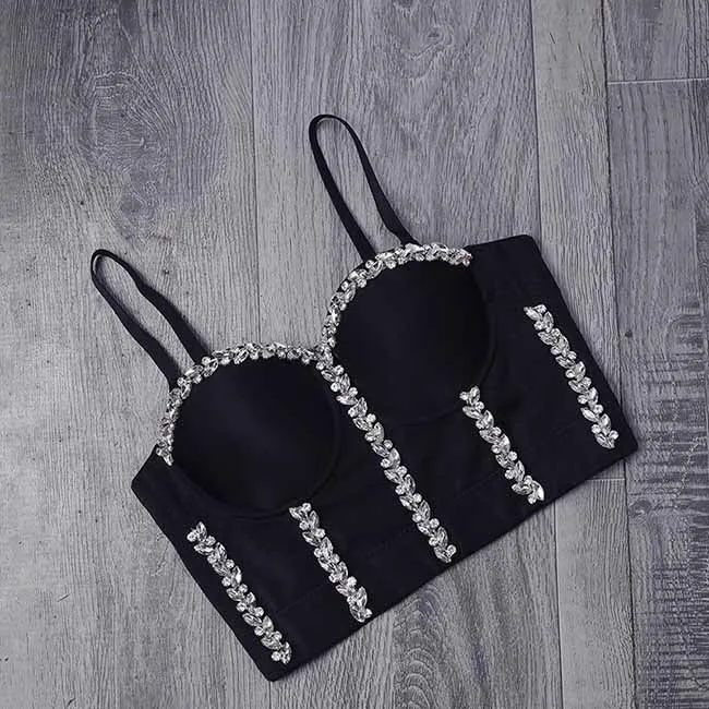 Women's Sexy Rhinestone Bustier Push Up Crop Top Corset Top Bra