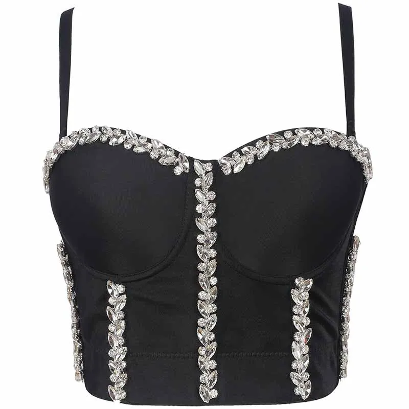 Women's Sexy Rhinestone Bustier Push Up Crop Top Corset Top Bra