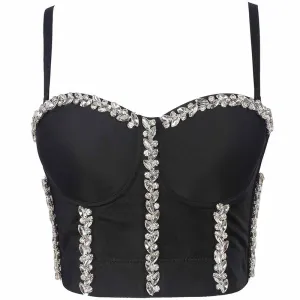 Women's Sexy Rhinestone Bustier Push Up Crop Top Corset Top Bra
