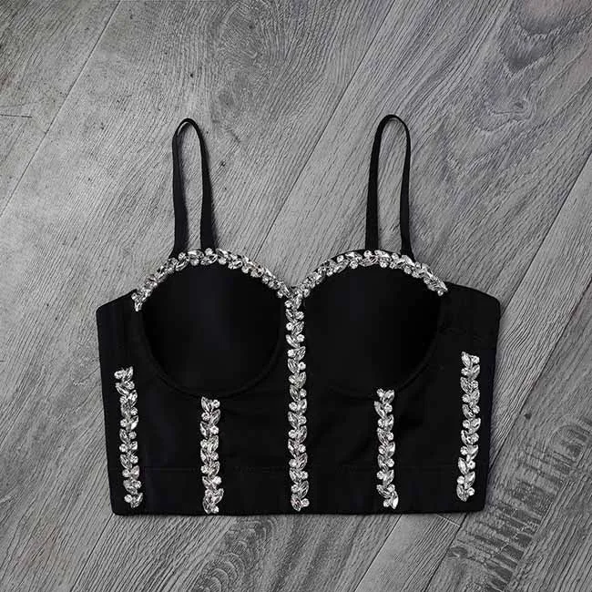 Women's Sexy Rhinestone Bustier Push Up Crop Top Corset Top Bra