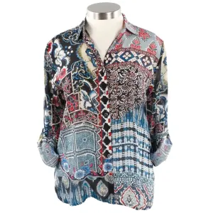 Women's Shana Apparel Printed Button Down Shirt Blue
