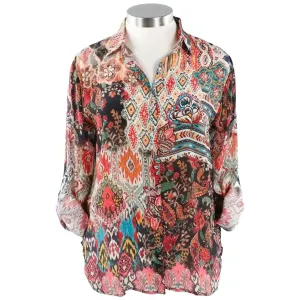 Women's Shana Apparel Printed Button Down Shirt Copper