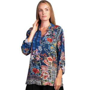 Women's Shana Apparel Printed Button Down Shirt Navy