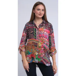 Women's Shana Apparel Printed Button Down Shirt Pink Multi