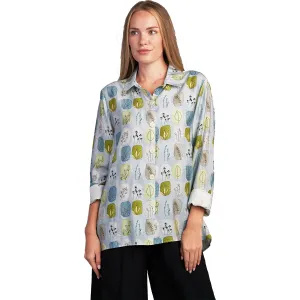 Women's Shana Apparel Printed Shape Shirt Leaves Light Blue