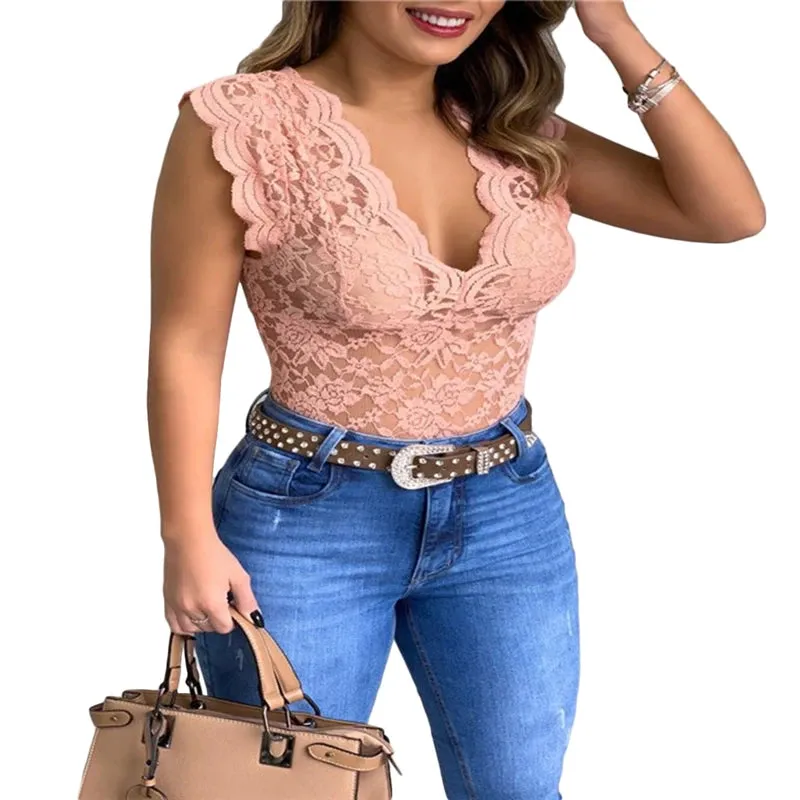 Women's Slim Lace V-Neck Top Sexy T-Shirt Elegant Summer Short Sleeve Flower Lace Hollow Out Tops T-Shirts