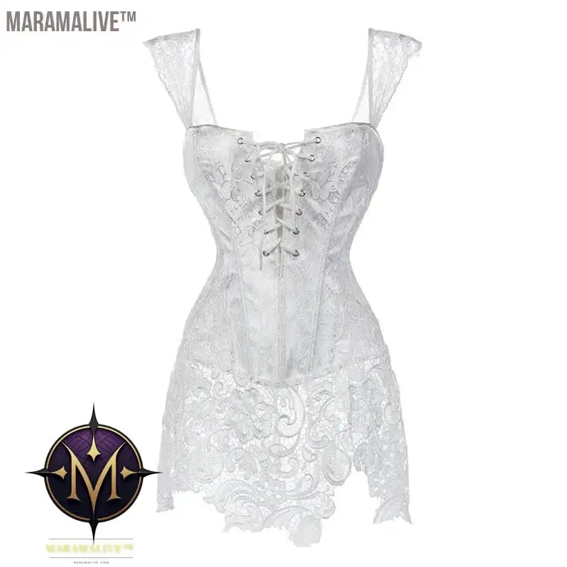 Women's Steampunk Gothic Overbust Corset Dress Lace Up Zipper Back Punk Faux Leather Bustier Lingerie Plus Size