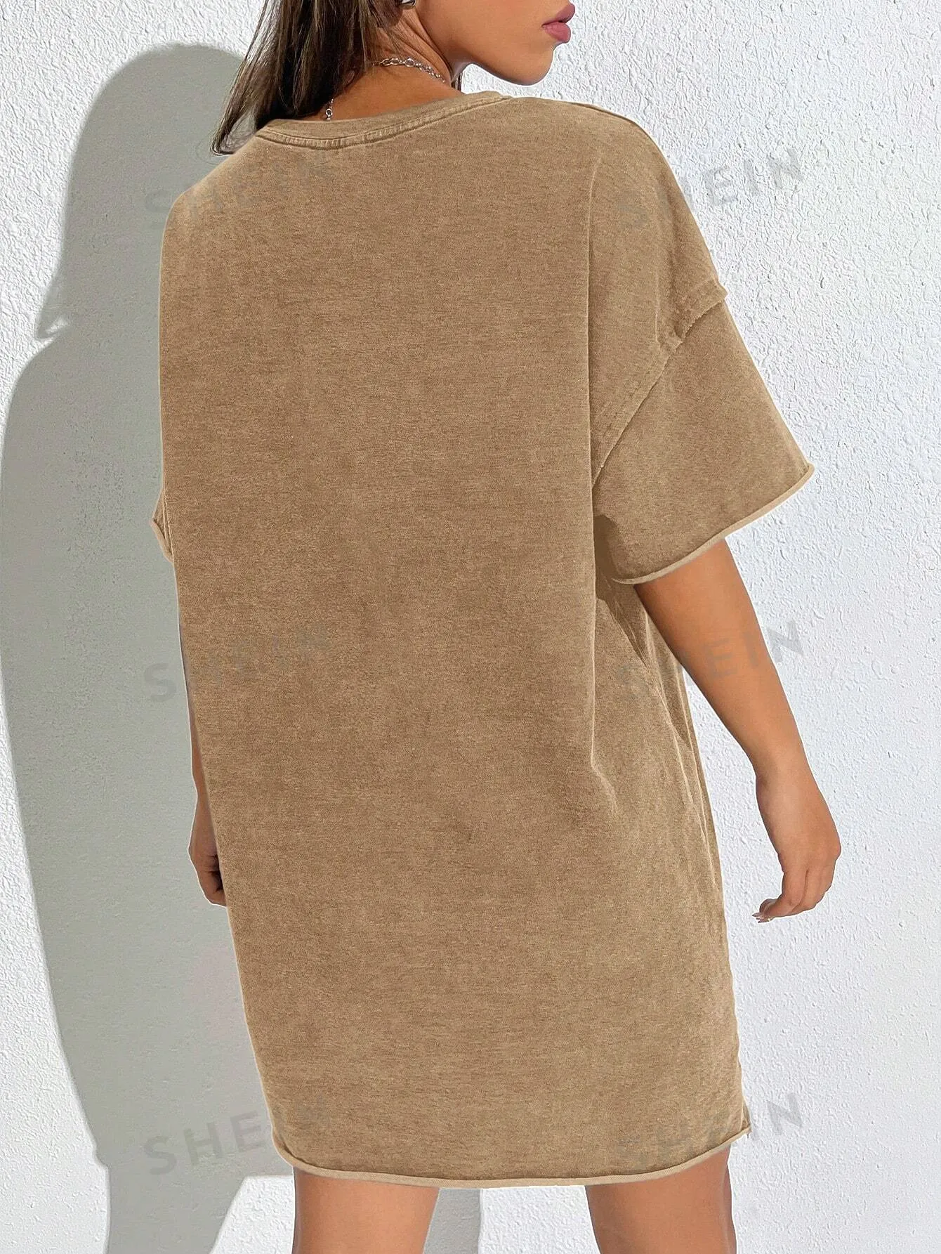 Women's Vintage Distressed Hollow Out Round Neck Short Sleeve Dress
