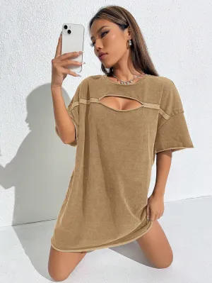Women's Vintage Distressed Hollow Out Round Neck Short Sleeve Dress