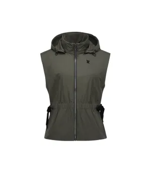 Women's Waist Shirring Hoody Vest - Khaki