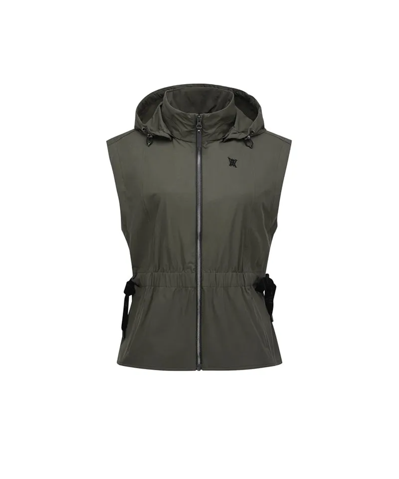 Women's Waist Shirring Hoody Vest - Khaki