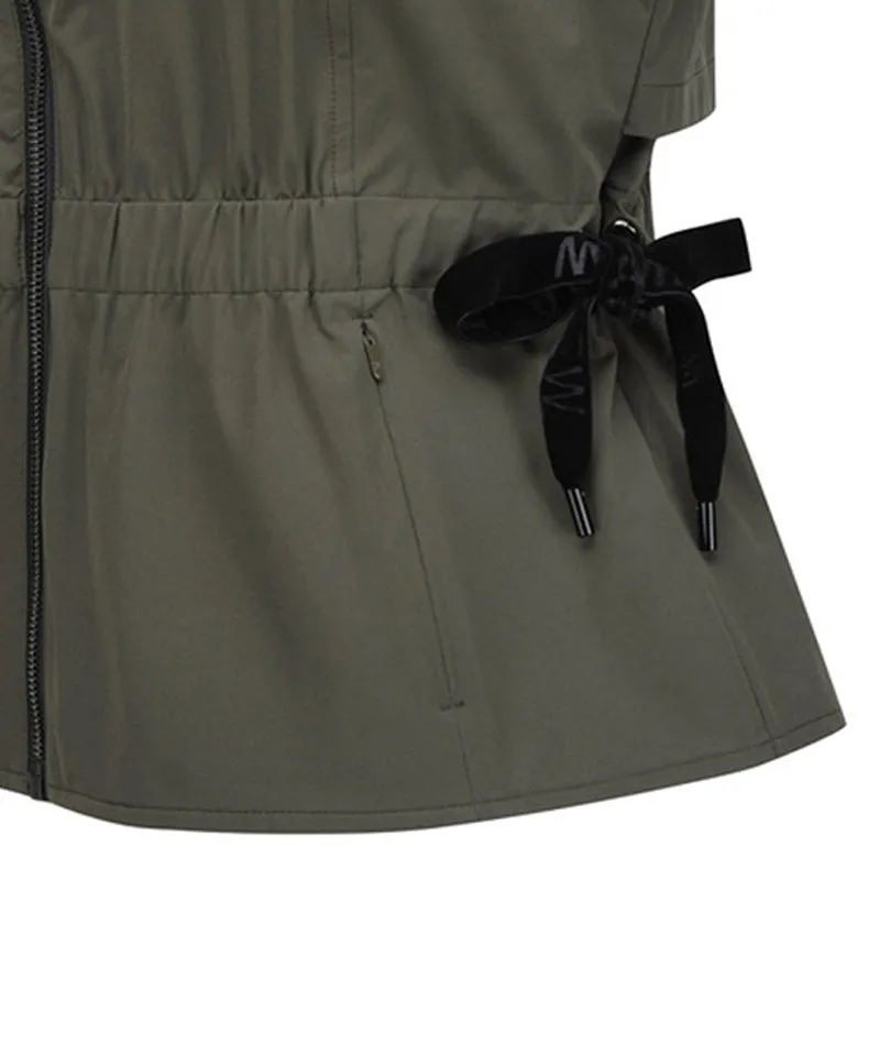 Women's Waist Shirring Hoody Vest - Khaki