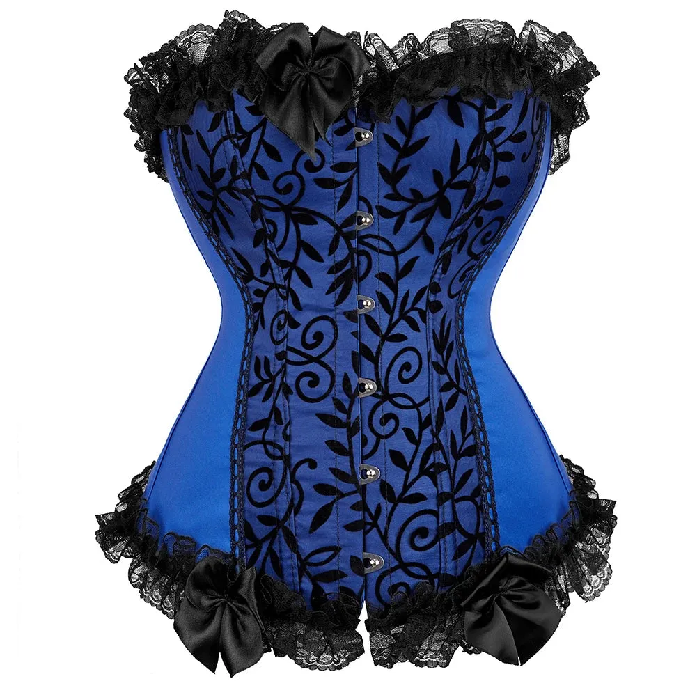 XXXL Women's Lace Cover Overbust Corset Lace Up Boned Lingerie Zipper Side Carnival Waist and Body Shaper Bustier Plus Size