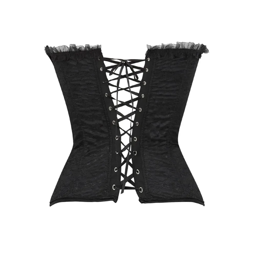 XXXL Women's Lace Cover Overbust Corset Lace Up Boned Lingerie Zipper Side Carnival Waist and Body Shaper Bustier Plus Size