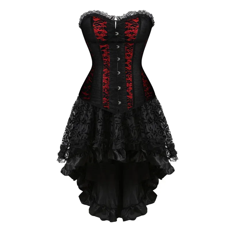 XXXL Women's Lace Cover Overbust Corset Lace Up Boned Lingerie Zipper Side Carnival Waist and Body Shaper Bustier Plus Size