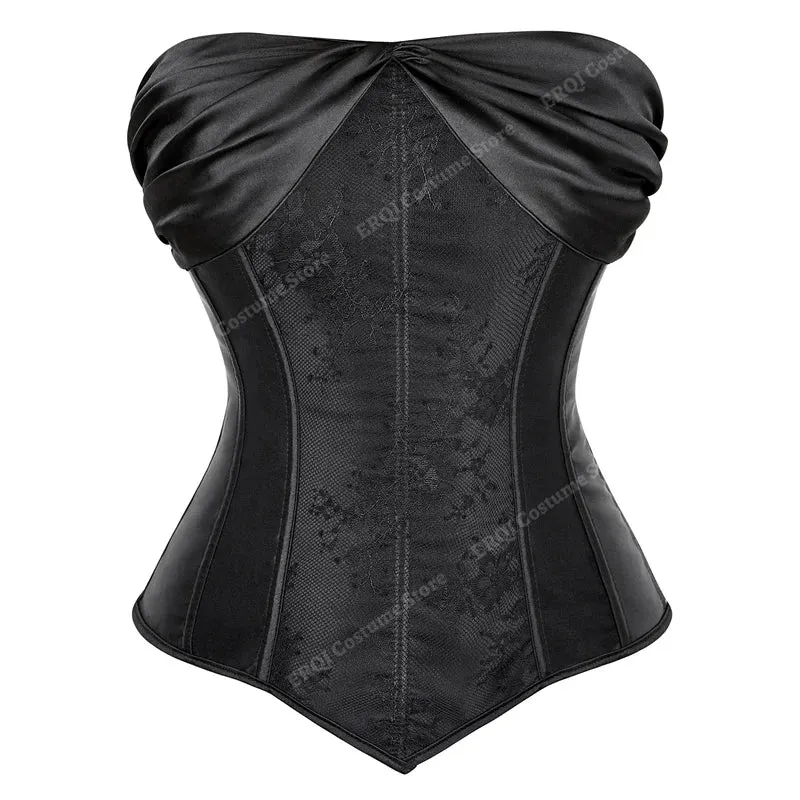 XXXL Women's Lace Cover Overbust Corset Lace Up Boned Lingerie Zipper Side Carnival Waist and Body Shaper Bustier Plus Size
