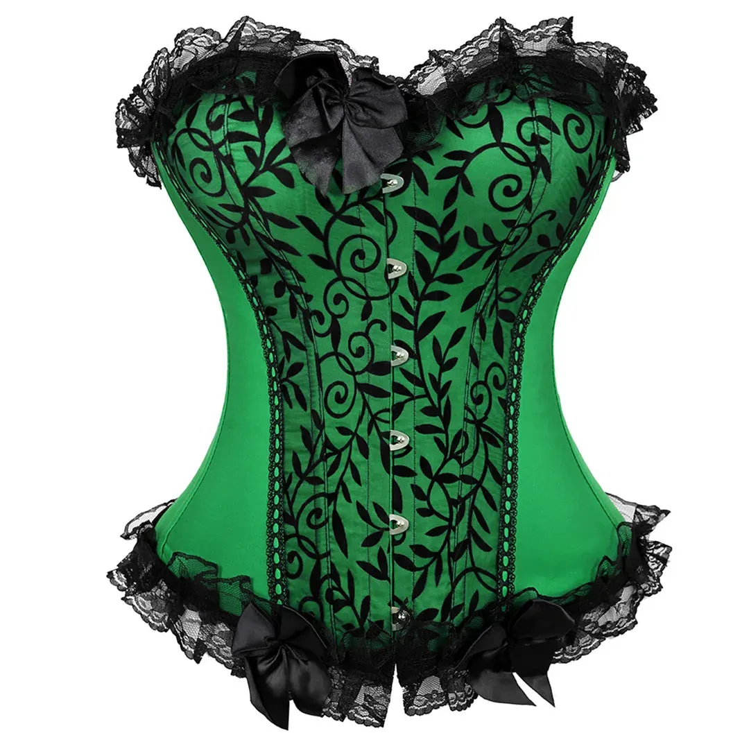 XXXL Women's Lace Cover Overbust Corset Lace Up Boned Lingerie Zipper Side Carnival Waist and Body Shaper Bustier Plus Size
