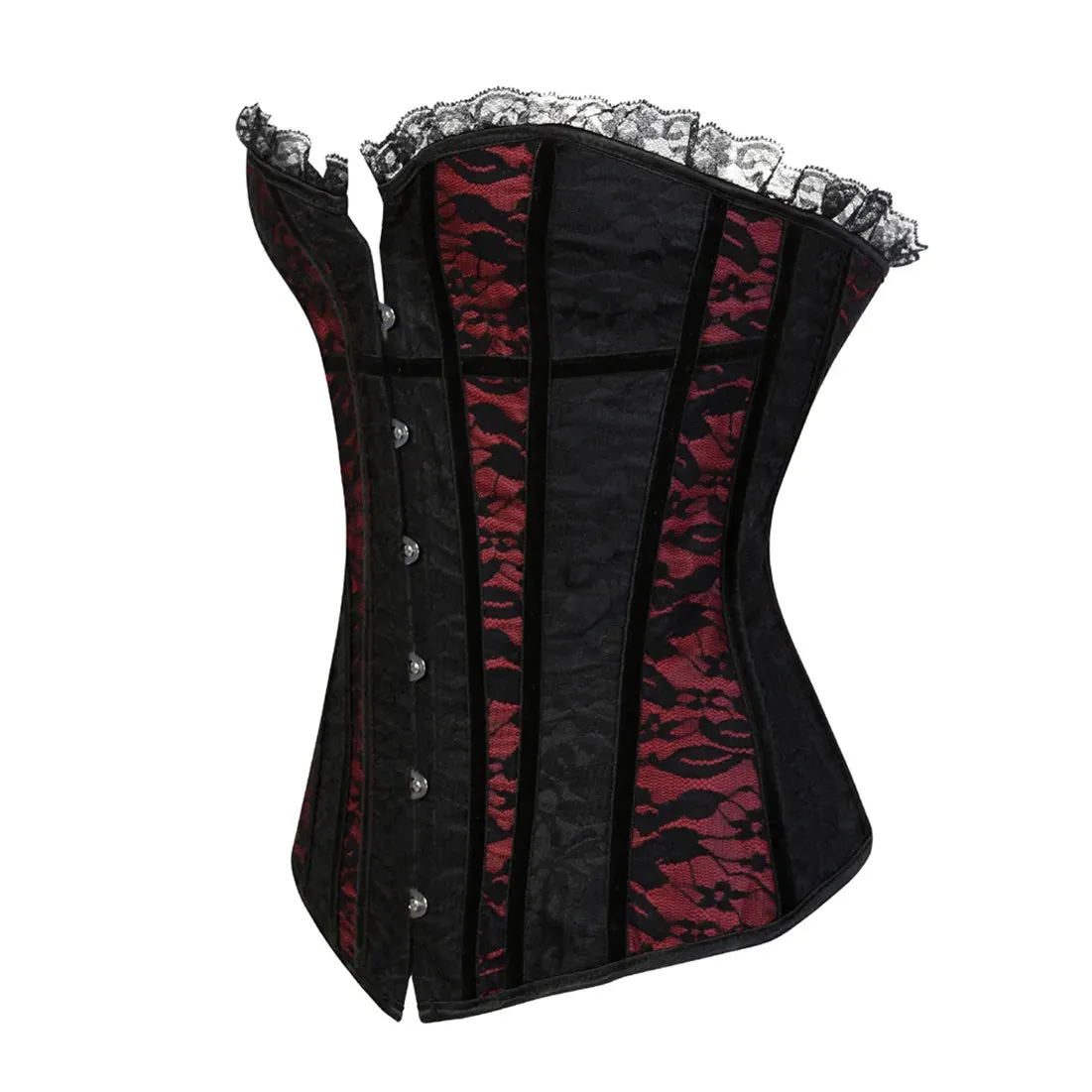 XXXL Women's Lace Cover Overbust Corset Lace Up Boned Lingerie Zipper Side Carnival Waist and Body Shaper Bustier Plus Size