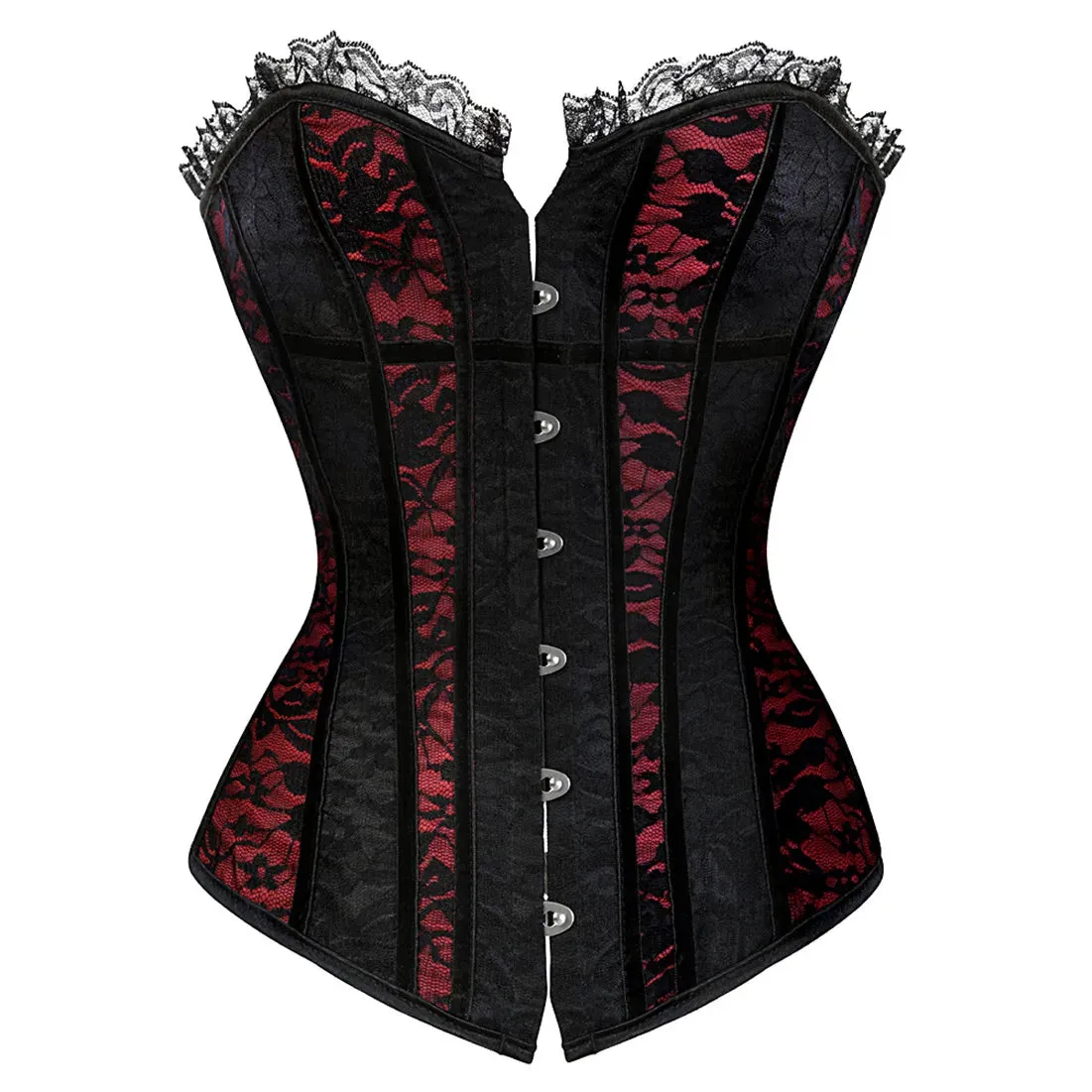 XXXL Women's Lace Cover Overbust Corset Lace Up Boned Lingerie Zipper Side Carnival Waist and Body Shaper Bustier Plus Size