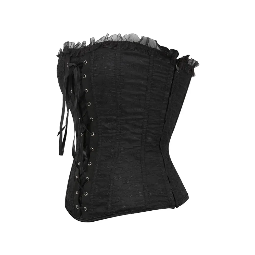 XXXL Women's Lace Cover Overbust Corset Lace Up Boned Lingerie Zipper Side Carnival Waist and Body Shaper Bustier Plus Size