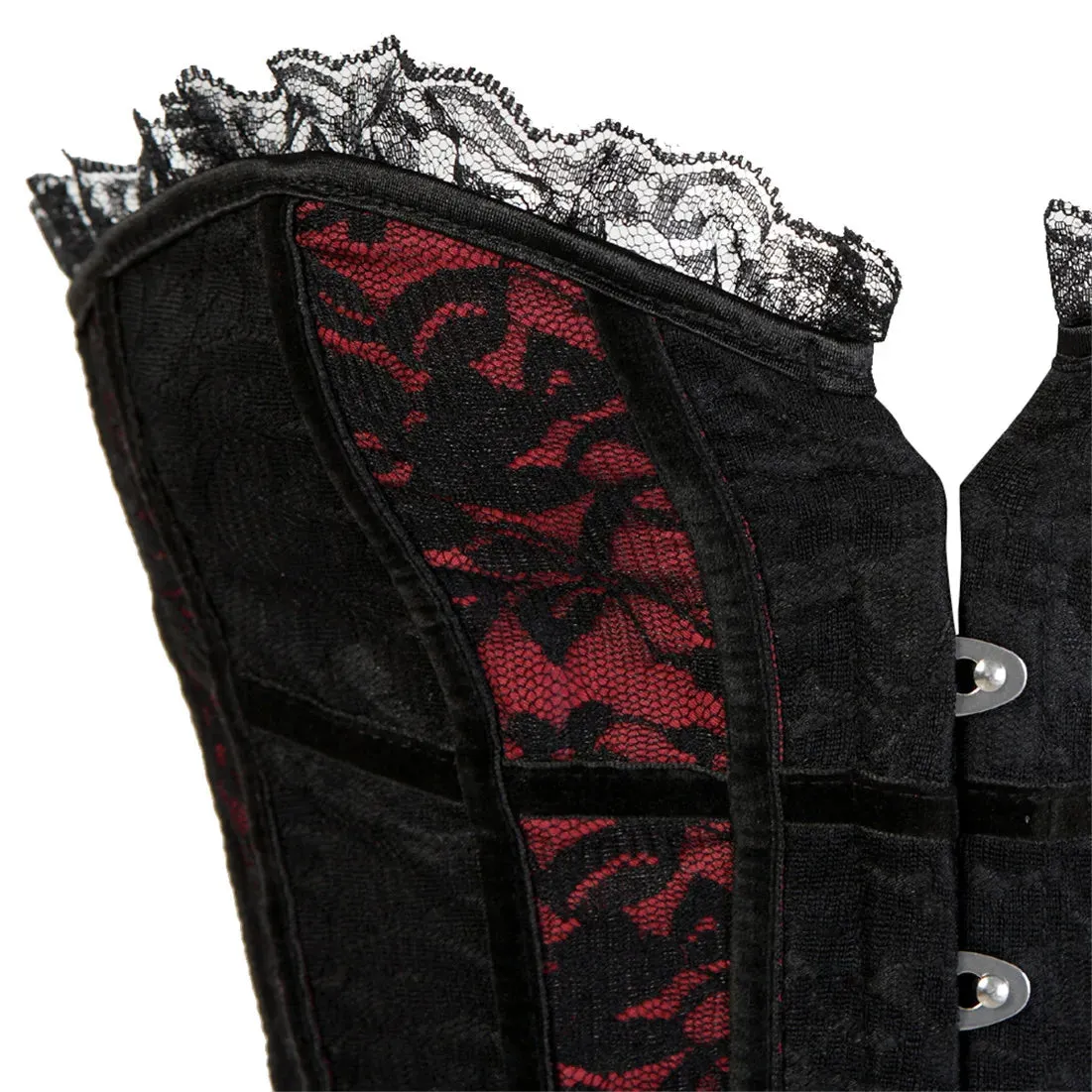 XXXL Women's Lace Cover Overbust Corset Lace Up Boned Lingerie Zipper Side Carnival Waist and Body Shaper Bustier Plus Size