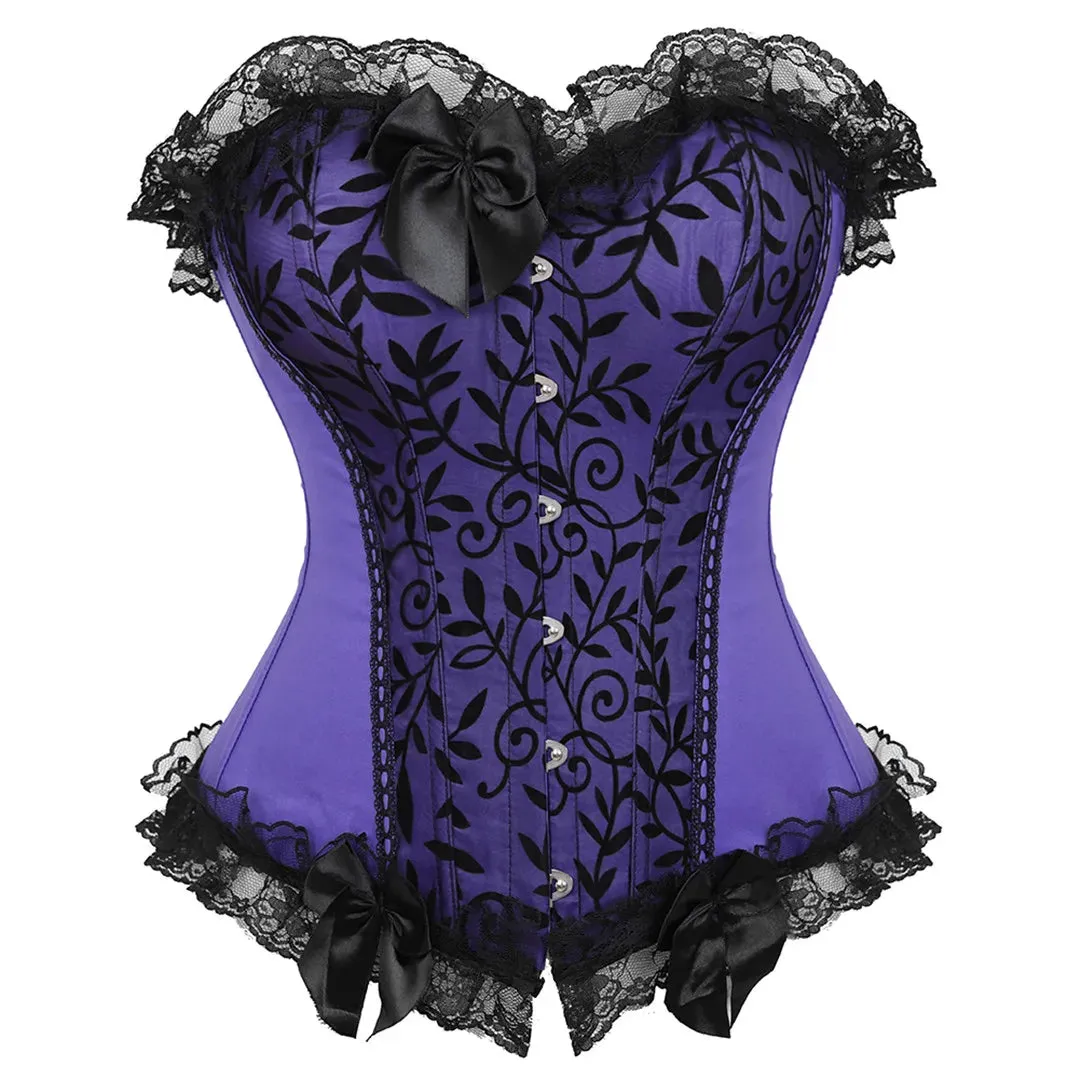 XXXL Women's Lace Cover Overbust Corset Lace Up Boned Lingerie Zipper Side Carnival Waist and Body Shaper Bustier Plus Size